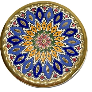 Plato Decorativo Cearco Hecho en España Pintado a Mano con Borde Oro Puro 24K De Colección - Imagen 1 de 3