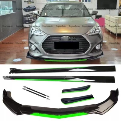 Front Bumper Lip Side Skirt Rear Bumper Lip Strut Rods Black Green for Hyundai - Image 1 of 4
