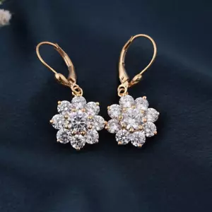 2Ct Round Lab Created Diamond Flower Drop & Dangle Earring 14K Yellow Gold Over - Picture 1 of 4