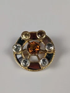 Antique Victorian Scottish Brooch 14k Gold - Topaz, Citrine, Quartz, Jade - Picture 1 of 7