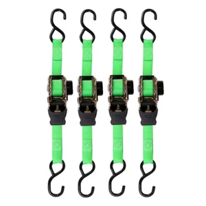 Retractable Ratchet Tie down Straps 4 PK 1,500Lb Break Strength 500Lb Safe Work - Picture 1 of 12