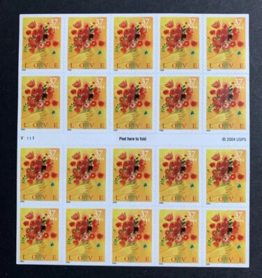 U.S. Stamps SC #3898a. 37¢ LOVE-BOUQUET Booklet Pane of 20. P#V1111 - Image 1 of 2