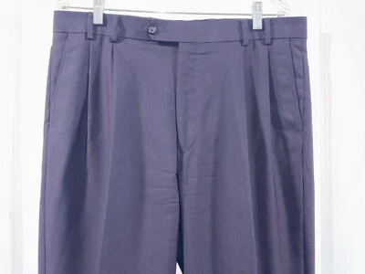 Pantalones de vestir cordobeses y grises de lana para hombre 36X30 plisados y puños azul marino Foto 1 de 4