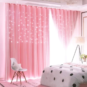 UNISTAR 2 Panels Stars Blackout Curtains for Bedroom Girls Kids Baby Window Curt - Picture 1 of 12