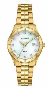 Reloj de vestir Citizen EU6042-57D tono dorado blanco MOP esfera de fecha para mujer cristal - Imagen 1 de 2