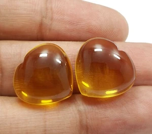 38.10 Ct Gorgeous Yellow Citrine Heart Shape Matching Pair Loose Gems 17x18 MM - Picture 1 of 6