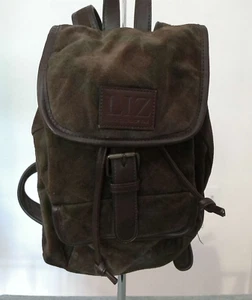 Vintage 90's Liz Claiborne Brown Green Suede Tartan Plaid Argyle Small Backpack - Picture 1 of 22