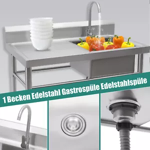 Küchenspüle Spültisch 1 Becken Rechts Gastrospüle Waschtisch Edelstahl 100x60cm - Bild 1 von 22
