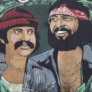 VTG Grunge Cheech and Chong 'Up In Smoke' Black Short Sleeve T-Shirt Adult Large - Picture 1 of 8