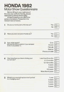 Honda Jazz 1982 NEC Motor Show Foldout Questionnaire  - Picture 1 of 1