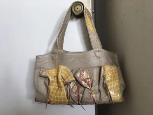 CHI By Carlos Falchi Beige Leather & Snakeskin Accent Shoulder Bag - Picture 1 of 9