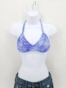 Venus Bikini Top halter style blue silver foil underwire small bra 34A/32B - Picture 1 of 3