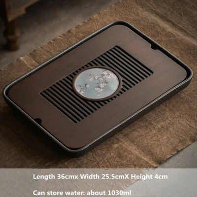 Luxury Tea Tray Serving Table Plate Natural Bamboo+Ceramic Water Storage Plate - Image 1 of 4