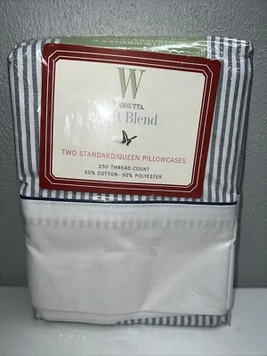 Fundas de almohada Wamsutta 2 estándar/queen azul marino a rayas mezcla de algodón/poliéster nuevas en paquete Foto 1 de 4