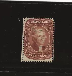 US Scott #28 usato, cancellazione leggera, 5c rosso marrone Jefferson, tipo I, 1857, f/vf soun - Foto 1 di 2