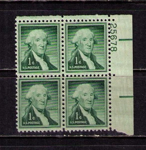 US USA Sc# 1031b MNH FVF PLATE # BLOCK President George Washington Dry Print - Picture 1 of 1