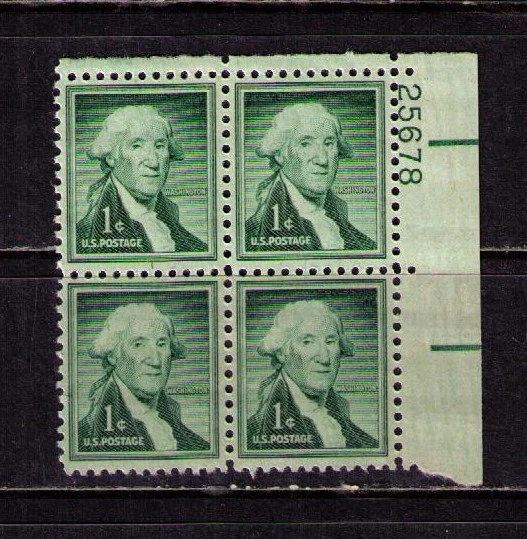 US USA Sc# 1031b MNH FVF PLATE # BLOCK President George Washington Dry Print - Image 1 of 1