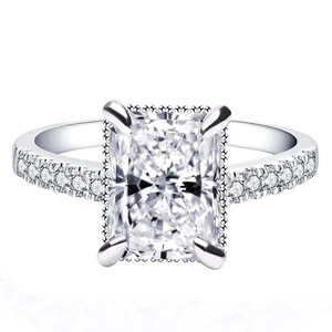 3.0ct Engagement Rings for Women, Sterling Silver GHI VVS Square Radiant Cut ... - Picture 1 of 8