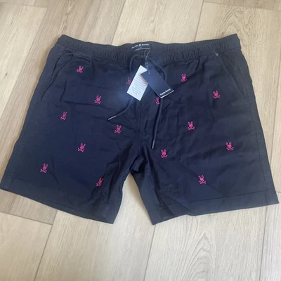 Psycho Bunny Shorts Mens XL Navy Blue Embroidered Skull Bunny Drawstring B3 - Image 1 of 4