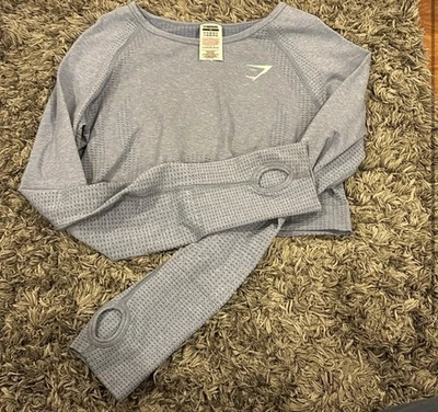 Gymshark 女式 Vital 无痕 2.0 Crop Top 长袖 M 码蓝色运动阅读 — 第 1/4 张图片