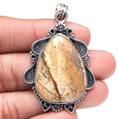 Cuadro colgante jaspe piedras preciosas artesanía día de San Valentín joyería de plata 2,25" Foto 1 de 4