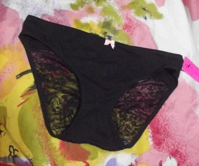 NEW BETSEY JOHNSON J1076 001 RUCHED LACE BACK COTTON BIKINI PANTY M - Image 1 of 2