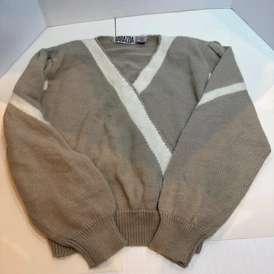 Suéter Grande De Colección Angora Corderos Mezcla Lana TARAZZIA Blanco Taupe Geométrico Cuello en V Foto 1 de 4