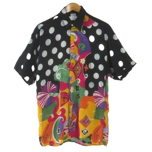 Vtg Zepos Mens M Multicolor Floral Polka Dot SS Hawaiian Shirt Colorful Greece - Picture 1 of 8