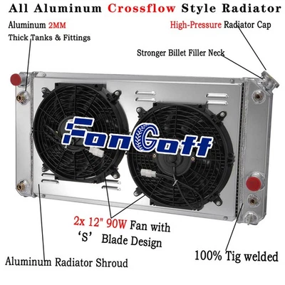 3 Row Radiator Shroud Fan For 1986-05 2000 Chevy S10 /GMC Jimmy LS Swap 4.3L V6 Foto 1 de 4