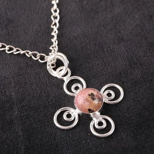 925 Sterling Silver Natural Black Rhodonite Handcrafted Birthday Pendant Jewelry - Picture 1 of 6