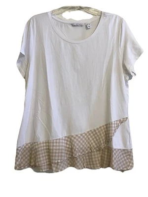 Isaac Mizrahi живой женщин верхний большой футболка оборки белый имбирь чек повседневный - Изображение 1 из 4