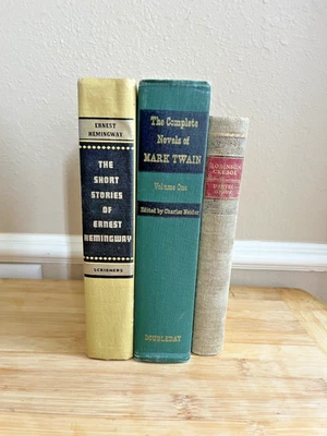 Vintage Book Bundle Hemingway Mark Twain Robinson Crusoe Neutral Decor Classic - Image 1 of 2