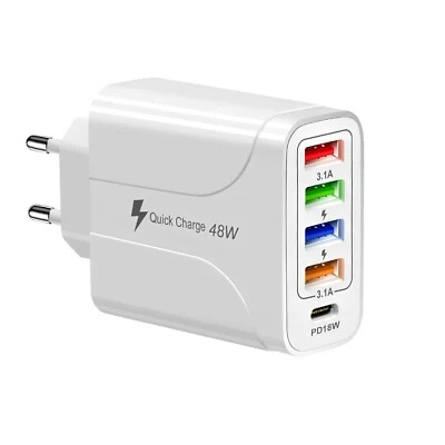 Caricatore USB Multiplo 48W Caricabatteria USB Universale Presa Multipla USB C - Immagine 1 di 3