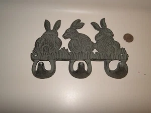 Metallguss 3 Kaninchen Hasen Wand Mantel Handtuch Schlüsselhaken - Bild 1 von 5