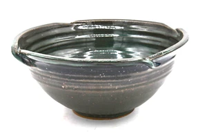 Studio Wheel Thrown Pottery Bowl Signed C K Jordan Green Black Charcoal Mixing - Picture 1 of 5