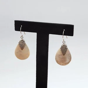 .925 Sterling Silver Mother of Pearl Teardrop Dangle Earrings - Picture 1 of 3