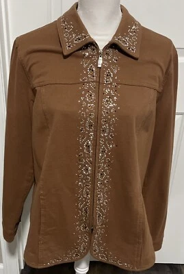 Jaqueta QUACKER FACTORY Dream Jeannes tamanho médio camelo/caramelo strass bling zíper - Imagem 1 de 4