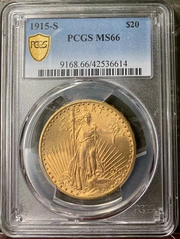 1915-S $20 Gold Saint Gaudens Double Eagle PCGS MS66 Cover