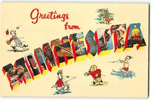 Greetings from MINNESOTA Large Letter Chrome Dexter Postcard, Football, Fishing - Picture 1 of 2