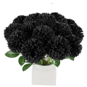 Pcs Artificial Chrysanthemums Flowers Ball Flowers, Fake Mums Flowers 12 Black - Picture 1 of 8