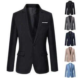 ረMens Smart Blazer Suit Formal Jacket Coat Business One Button Regular Fit Tops - Picture 1 of 15