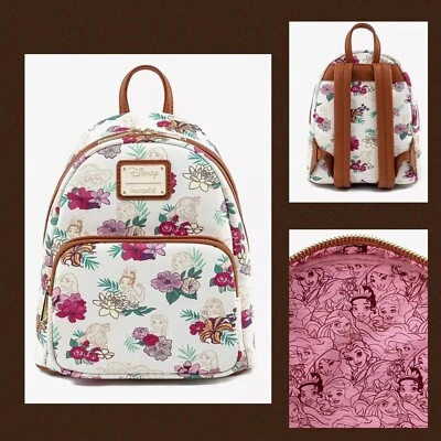MINI MOCHILA LOUNGEFLY DISNEY PRINCESA ARIEL, AURORA, FLORES BLANCAS COMO LA NIEVE Foto 1 de 4