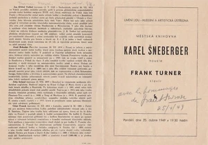 KAREL SNEBERGER violinista e pianista FRANK TURNER programma doppio firmato, 1949 - Foto 1 di 1