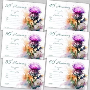Scottish Thistle Wedding Anniversary Invitations 25,30,40,50,60th invites pack - Picture 1 of 21