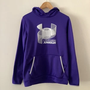 Under Armour Hoodie Coldgear Unisex Youth Boys Girls YXL Purple White Loose - Picture 1 of 15
