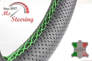FOR PLYMOUTH VOYAGER 96-00 BLACK PERF LEATHER STEERING WHEEL COVER GREEN DBL STI - Picture 1 of 6
