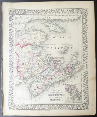 1873 Mitchell's Atlas Original Map #7 Nova Scotia, New Brunswick, Halifax Canada - Image 1 of 2