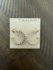 $40 NWT TAHARI ROSE GOLD HOOP EARRINGS W/ CRYSTALS- LA19