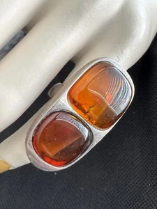 Großer länglicher Ring Sterlingsilber 2 baltische Bernsteinsteine Größe 7 - Bild 1 von 9