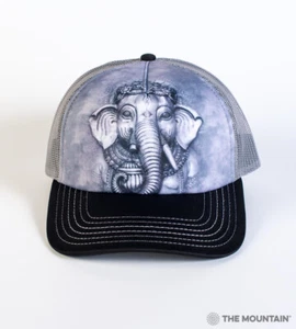 The Mountain Big Face Ganesh Elephant Graphic Tie Dye Trucker Hat Grey - Picture 1 of 3